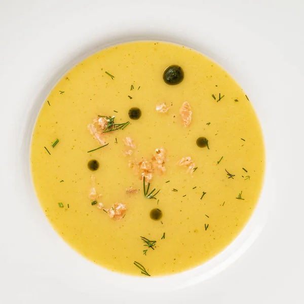 Soupe Crème Aux Herbes Vue Sur Dessus — Photo