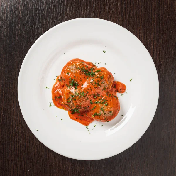 Gehaktballen Met Tomatensaus Bovenaanzicht — Stockfoto