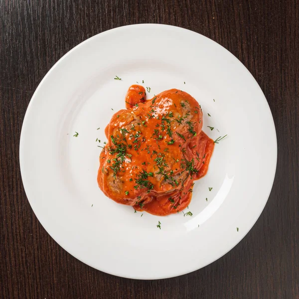 Gehaktballen Met Tomatensaus Bovenaanzicht — Stockfoto