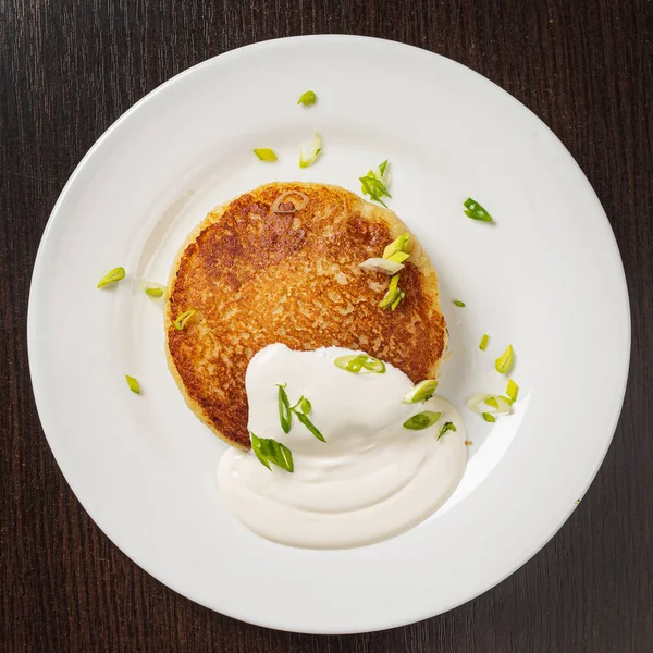 Potato Pancake Sour Cream — Stock Photo, Image