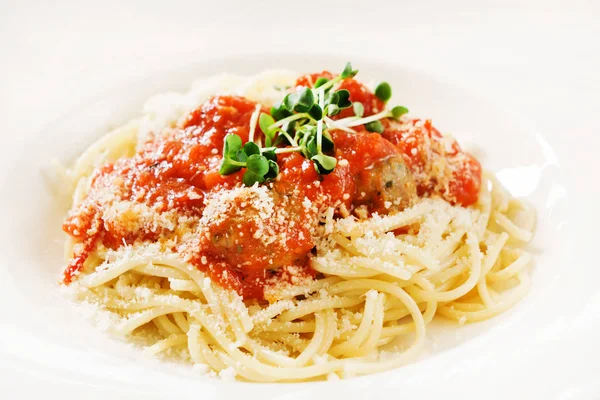 Espaguete Com Almôndegas Close — Fotografia de Stock