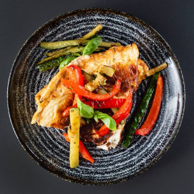 omelet with fried vegetables, top view