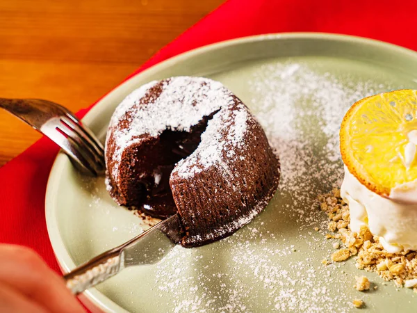 Chocolade Fondant Met Ijs — Stockfoto