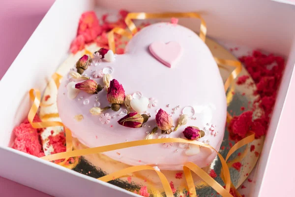 Cake Strawberries Shape Heart Valentine Day — 스톡 사진