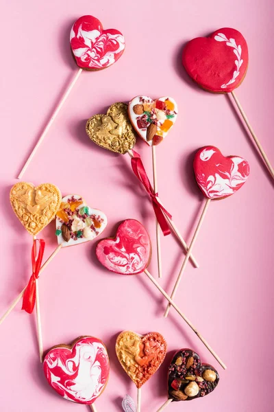 Hart Koekjes Pops Voor Valentijnsdag — Stockfoto