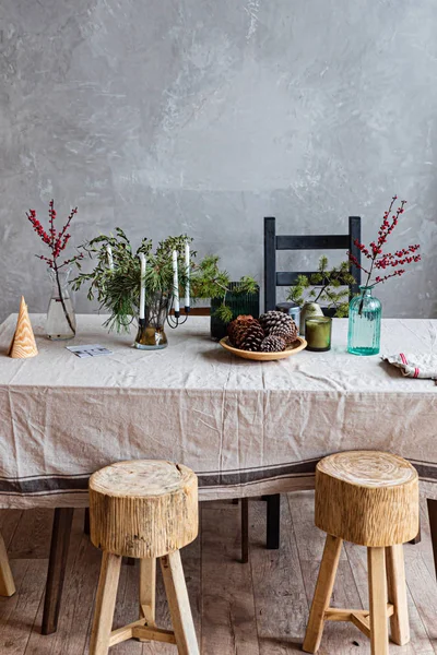 Decoração Mesa Para Natal Tempo Férias — Fotografia de Stock