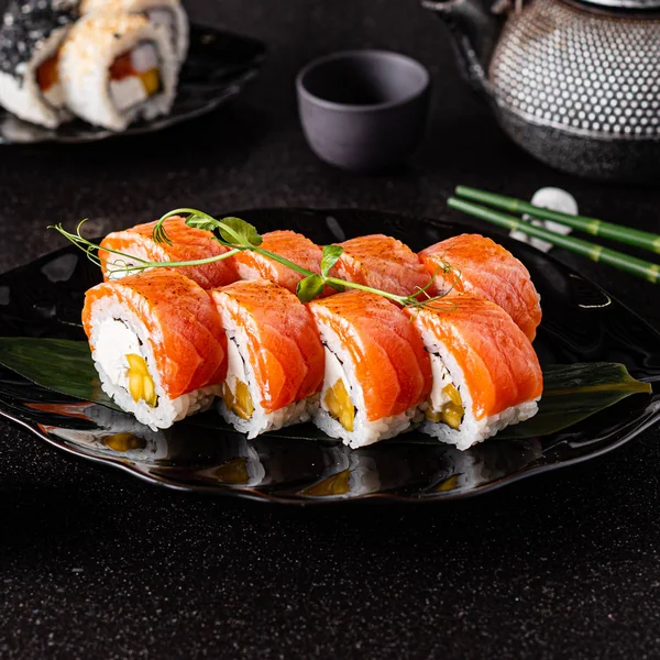 Sushi Fundo Preto — Fotografia de Stock