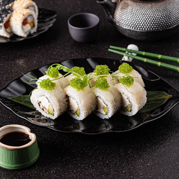 Sushi Black Background — Stock Photo, Image