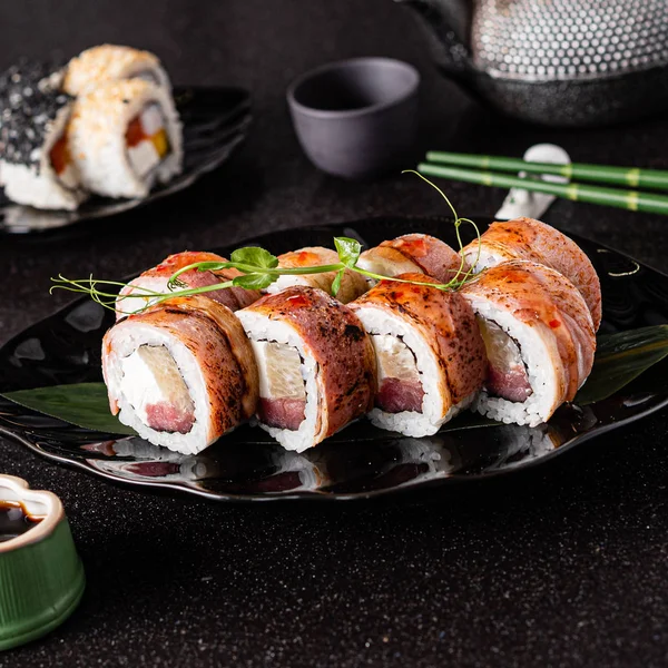 Sushi Fundo Preto — Fotografia de Stock