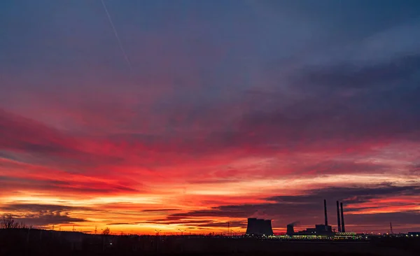 Zonsondergang Boven Stad Mooie Zonsondergang Hemel — Stockfoto