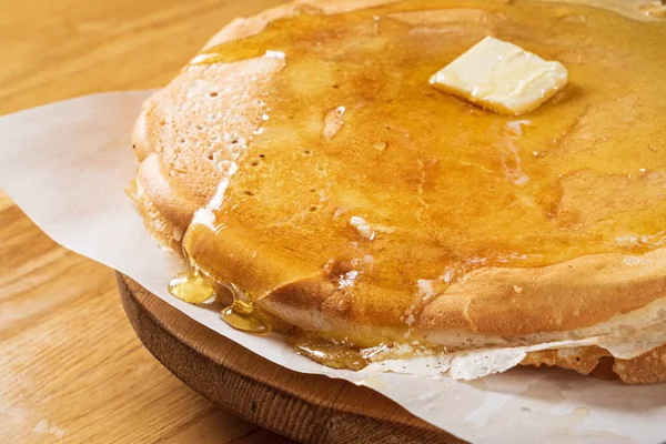 Sweet Homemade Stack Pancakes Butter Honey — Stock Photo, Image