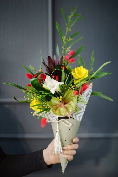 Nice Bouquet Hands Woman — Stock Photo, Image