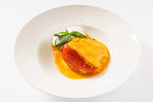 Stuffed Pepper White Plate — Stock Photo, Image