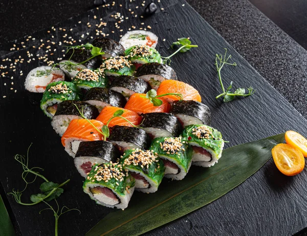 Sushi Black Background — Stock Photo, Image