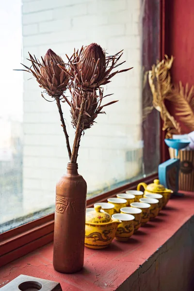 Dry Protea Plants Vase — Stock Photo, Image