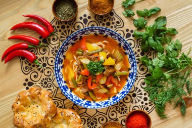 uzbek soup with fresh ingredients