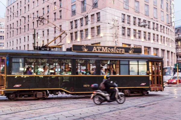 Milano Italy June 2019 Street Tram Cars Motorbikes Milan Italy — Stock Photo, Image