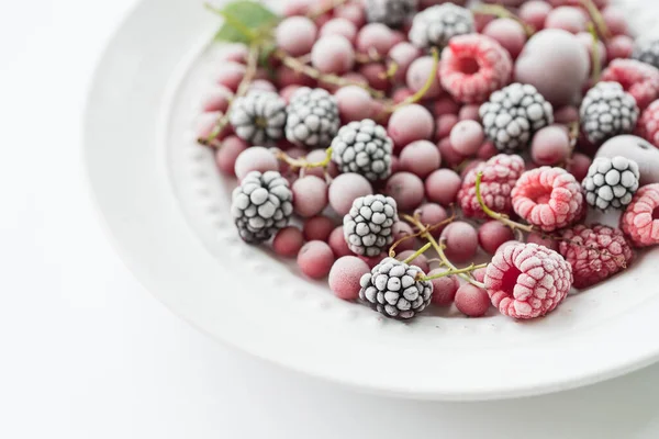 Frozen Berries White Plate — Stock Photo, Image