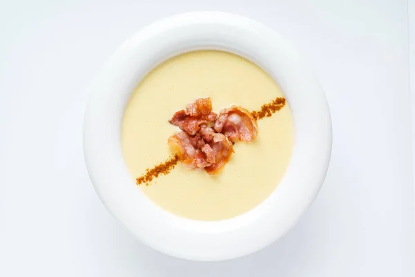 Crème Soupe Bacon Vue Sur Dessus — Photo