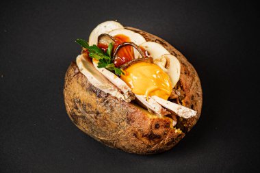 Siyah arka planda patates var.