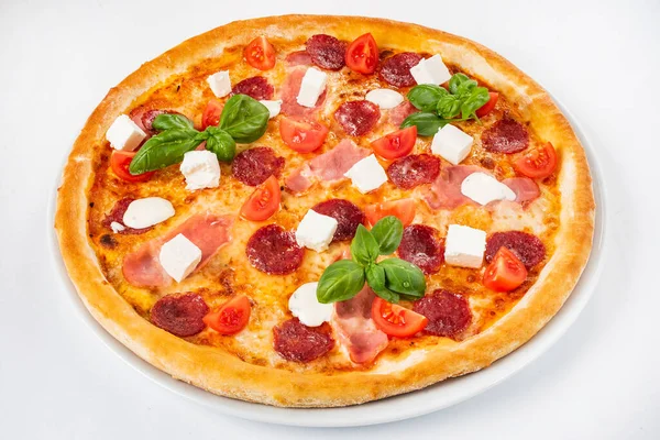 Pizza Witte Achtergrond — Stockfoto