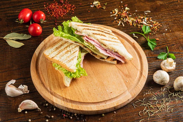 Heerlijke Sandwich Met Vlees Groenten — Stockfoto