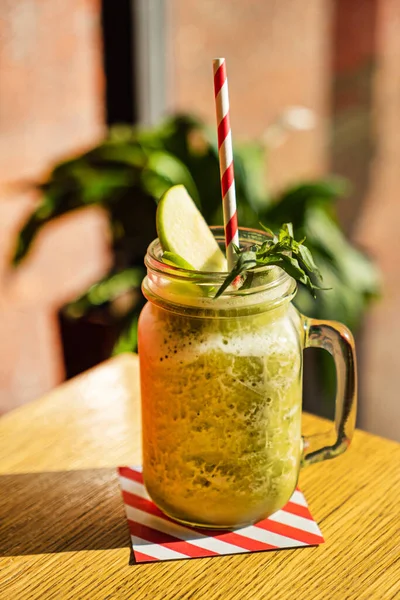 Groene Smoothie Met Spinazie Appel — Stockfoto