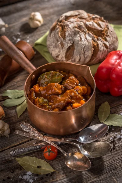 Homemade Goulash with bread — Stock Photo, Image