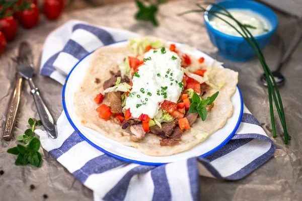 Gyros with vegetables, meat — Stock Photo, Image