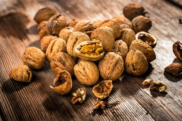 Wallnuts on vintage  table — Stock Photo, Image