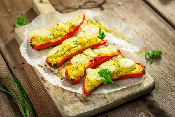 Roasted peppers with polenta — Stock Photo, Image