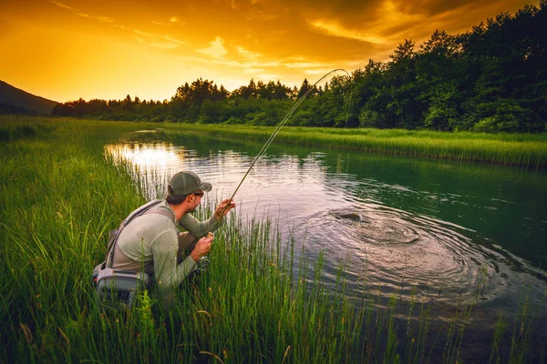 Pesca a mosca luccio pescatore — Foto Stock