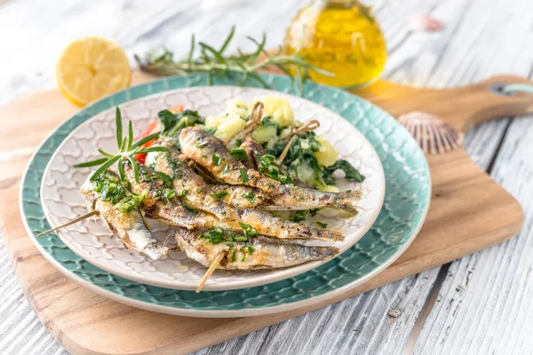 Sardines with potato and chard — Stock Photo, Image