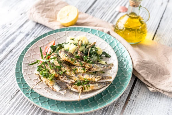 Sardines with potato and chard — Stock Photo, Image