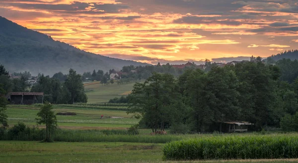 Landschaft mit Sonnenuntergang — Stockfoto