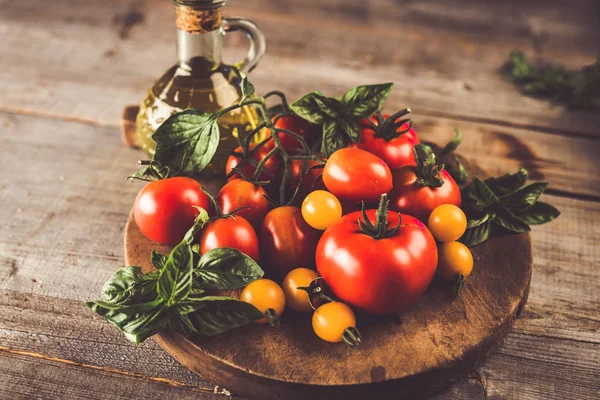 Tomates, aceite de oliva y hierbas — Foto de Stock