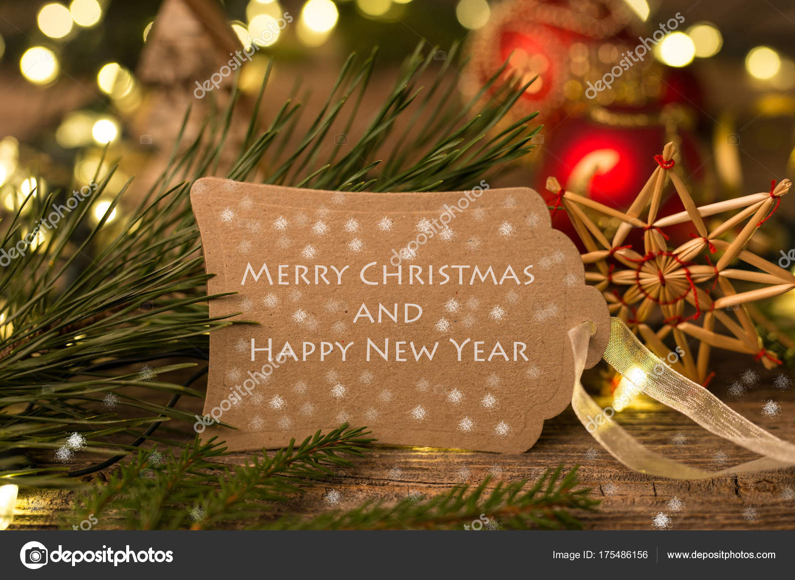 モミ枝とデコレーションでクリスマス カード ストック写真 C Fotovincek