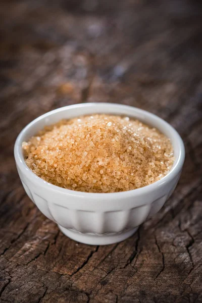 Close Brown Sugar White Ceramic Ware Wooden Blurred Background — Stock Photo, Image