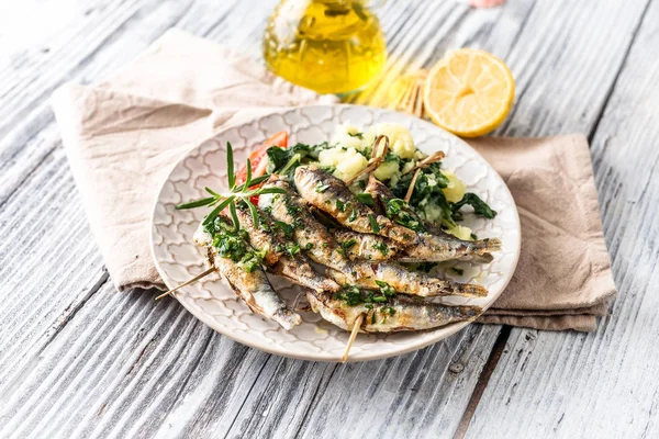 Healthy Sardines Potato Chard — Stock Photo, Image