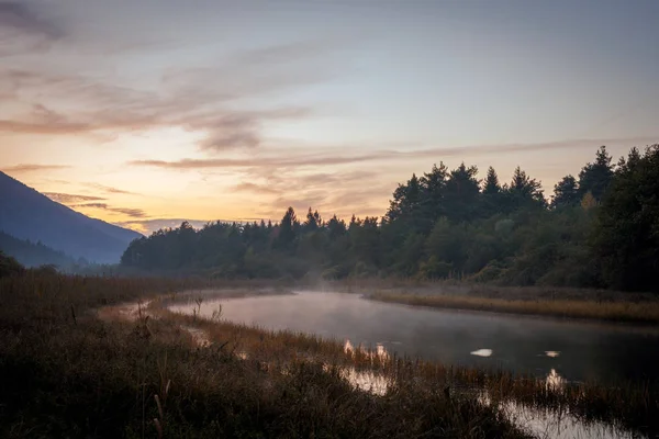 Fiume Nebbioso Mattino Presto Bellissimo Sfondo Naturale — Foto Stock