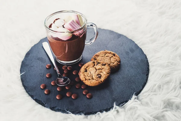 Warme Chocolademelk Met Marshmallows Chip Cookies — Stockfoto