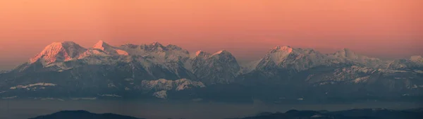 Panorama Escénico Los Alpes Kamnik Savinja Atardecer — Foto de Stock