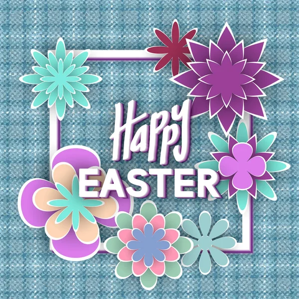 Joyeuses Pâques avec des fleurs en papier — Image vectorielle