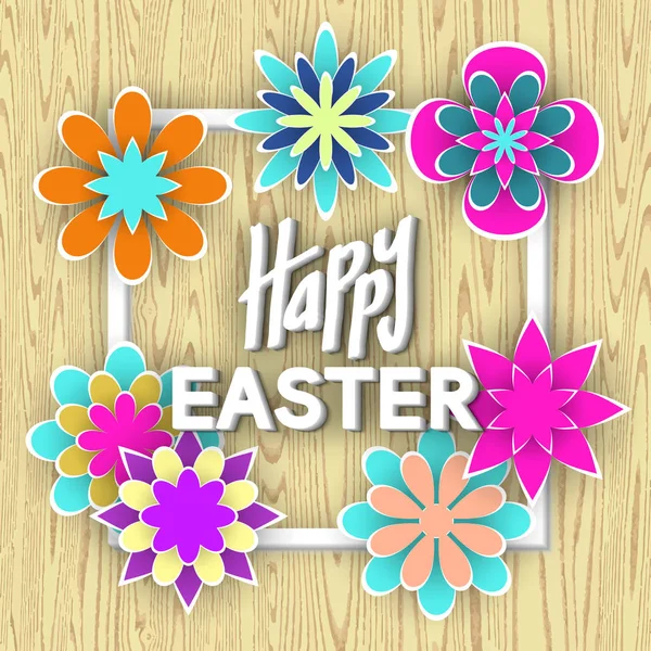 Happy Easter with Paper Flowers — Stock Vector