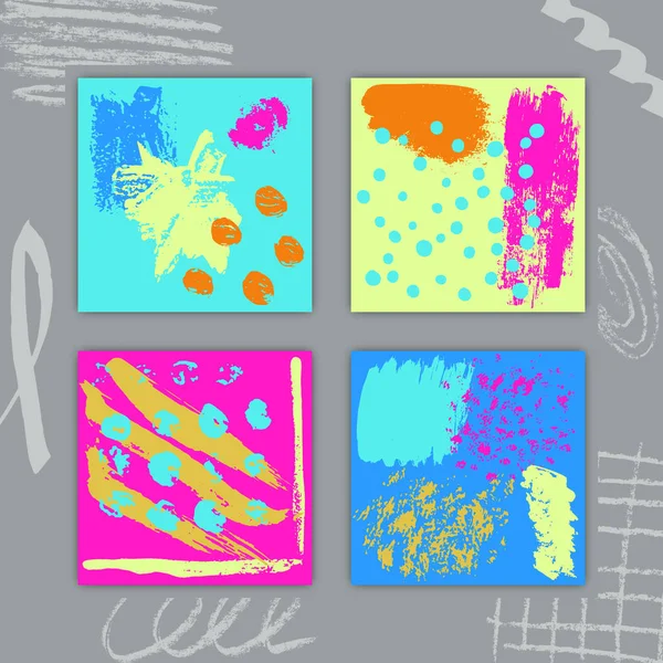 Vierkante kaarten met Hand getrokken kleurrijke verf set — Stockvector