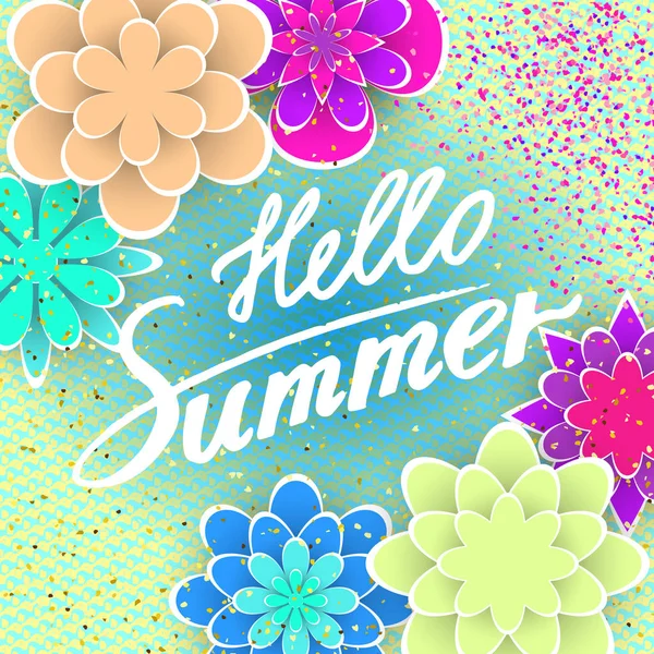 Цветы и каллиграфия: текст для Hello Summer — стоковый вектор