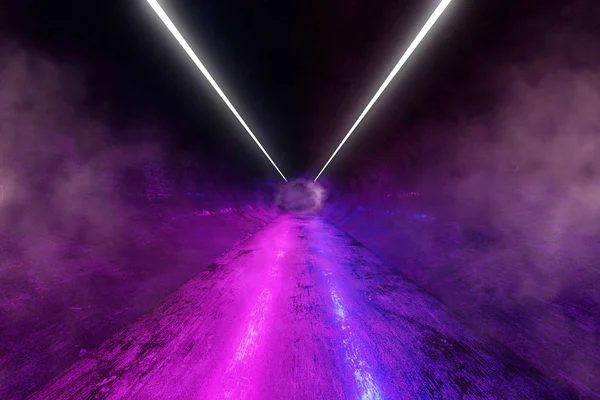 Neonlampen met fluorescentie in de futuristische tunnel. — Stockfoto