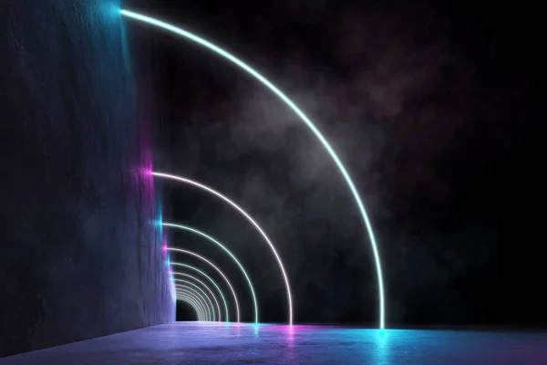 Neon Futuristic Arcs with Fluorescence and Smoke. — Stok fotoğraf