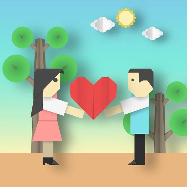 Love Origami Concept Card Valentine Day Papírpárral Absztrakt Sablon Elemekkel — Stock Vector