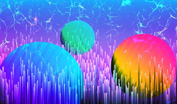 Digital Synthwave Technology Background Abstract Circle Planets Futuristic 80S Scifi — Vetor de Stock
